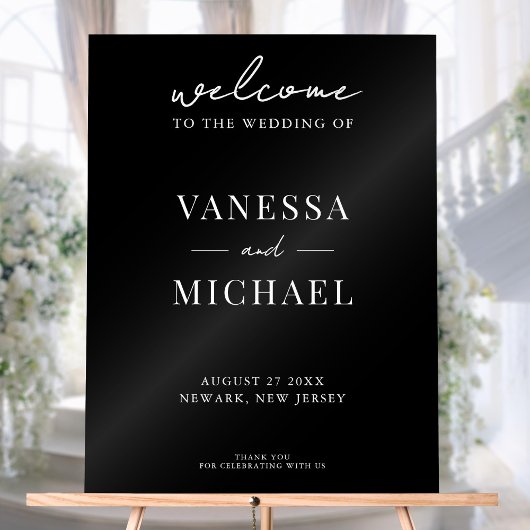 Elegant Simple Black and White Wedding Welcome Acryl Bord