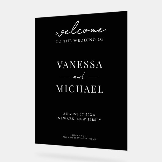 Elegant Simple Black and White Wedding Welcome Acryl Bord (Hoek)