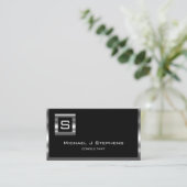 Elegant Simple Black en Chrome Monogram Visitekaartje (Staand voorkant)