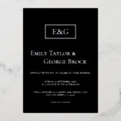 Elegant Simple Black en Silver Monogram Weddenscha Folie Uitnodiging (Voorkant)