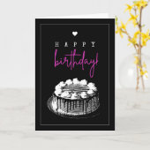Elegant Simple Black en White Birthday Cake Kaart (Gele Bloem)