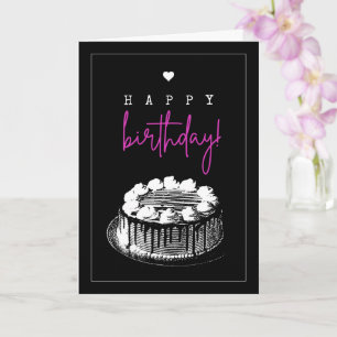 Elegant Simple Black en White Birthday Cake Kaart