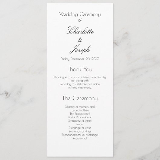 Elegant Simple Black en White Classic Wedding Pro Programmakaart (Voorkant)