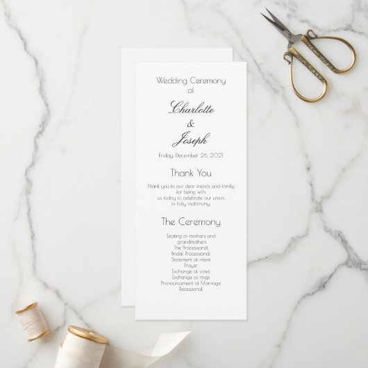 Elegant Simple Black en White Classic Wedding Pro Programmakaart (Voorkant / Achterkant in situ)