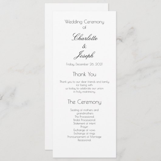 Elegant Simple Black en White Classic Wedding Pro Programmakaart (Voorkant / Achterkant)
