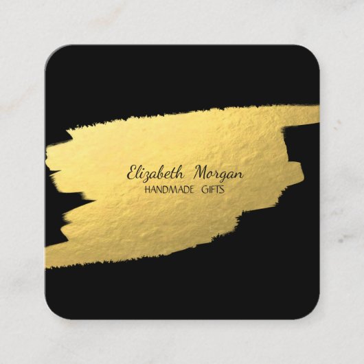 Elegant Simple Black, Faux Gold Foil Brusg Stroke Vierkante Visitekaartje (Voorkant)