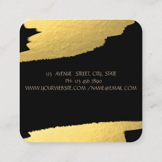 Elegant Simple Black, Faux Gold Foil Brusg Stroke Vierkante Visitekaartje (Achterkant)
