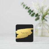 Elegant Simple Black, Faux Gold Foil Brusg Stroke Vierkante Visitekaartje (Staand voorkant)