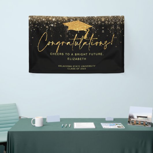 Elegant Simple Black Glitter Afstuderen Banne Spandoek (Beurs)
