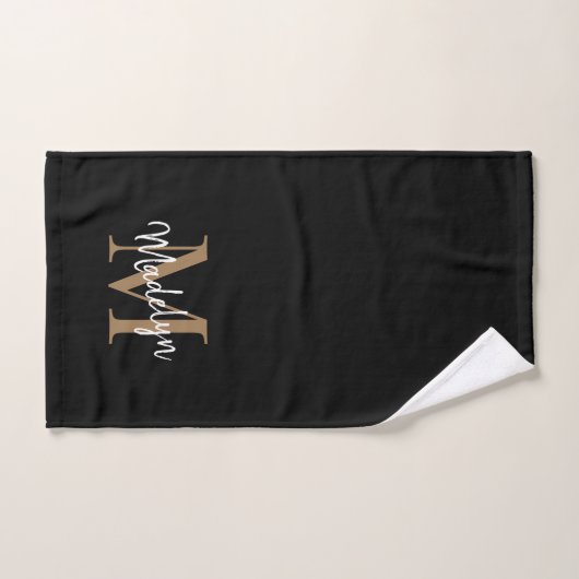 Elegant Simple Black Gold Monogram Script Name Handdoek (Handdoek)