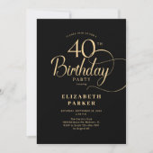 Elegant Simple Black Gold Script 40th Birthday Kaart (Voorkant)