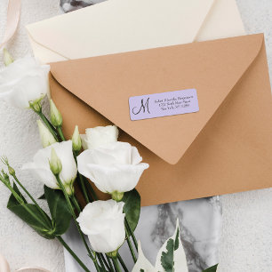 Elegant Simple Black Lila Paars Monogram Adres Etiket