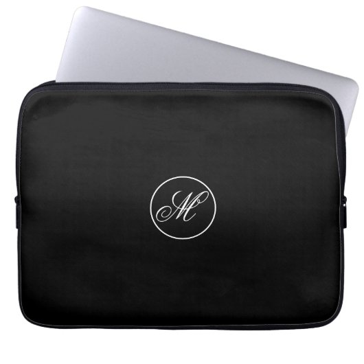 Elegant  Simple Black Minimalist Monogram Laptop Sleeve (Voorkant)