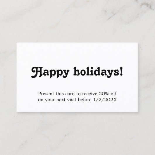 Elegant Simple Black White Bold Holiday Coupon (Voorkant)