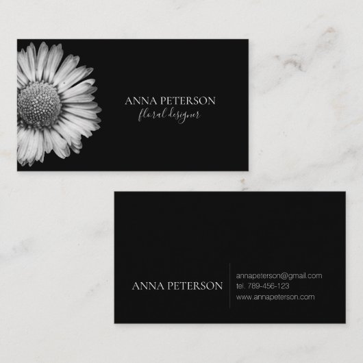 Elegant Simple Black White Daisy Flower Visitekaartje (Voorkant / Achterkant)