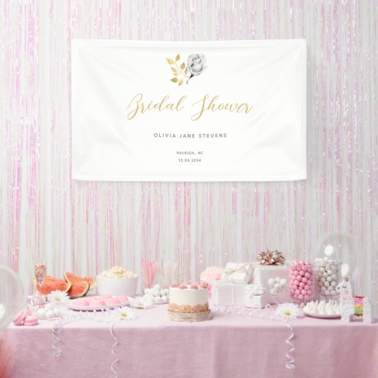 Elegant Simple Black White Gold-Vrijgezellenfeest Spandoek (Feest)