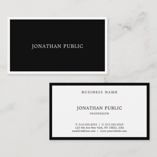 Elegant Simple Black White Modern, geavanceerd Visitekaartje (Voorkant / Achterkant)