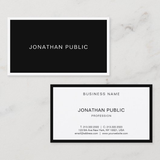 Elegant Simple Black & White Moderne Sjabloon Visitekaartje (Voorkant / Achterkant)
