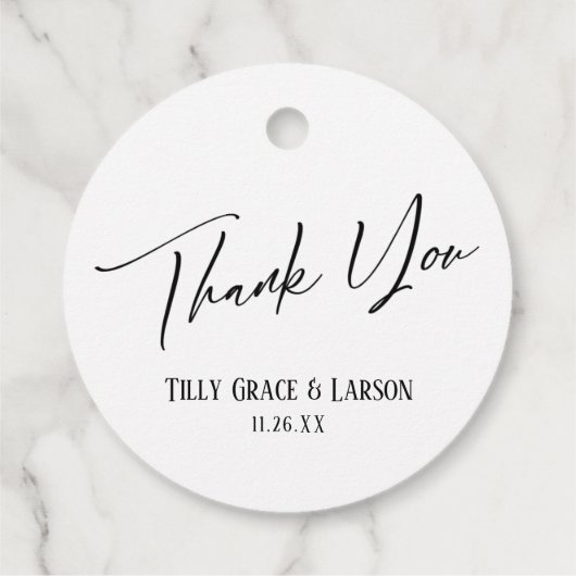 Elegant Simple Black & White Typografie Hartelijk  Bedankjes Labels (Achterkant)