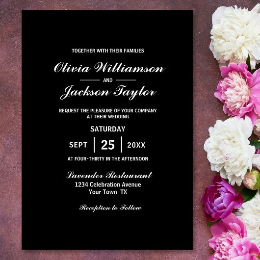 Elegant Simple Black White Wedding Kaart