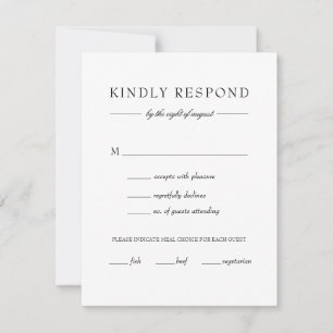 Elegant Simple Black White Wedding Meal Choice RSVP Kaartje