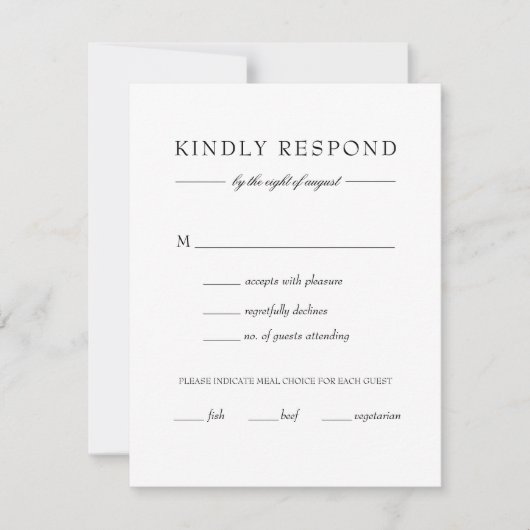 Elegant Simple Black White Wedding Meal Choice RSVP Kaartje (Voorkant)