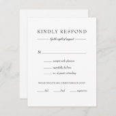 Elegant Simple Black White Wedding Meal Choice RSVP Kaartje (Voorkant / Achterkant)
