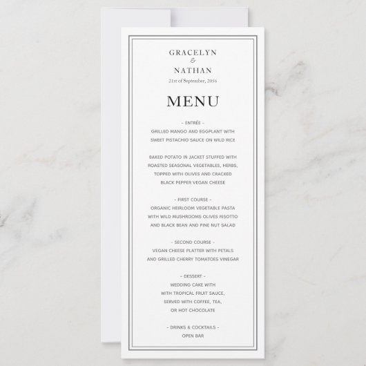 Elegant Simple Black & White Wedding Menu (Voorkant)