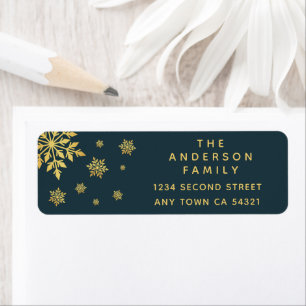 Elegant Simple Blue en Gold Snowflakes label