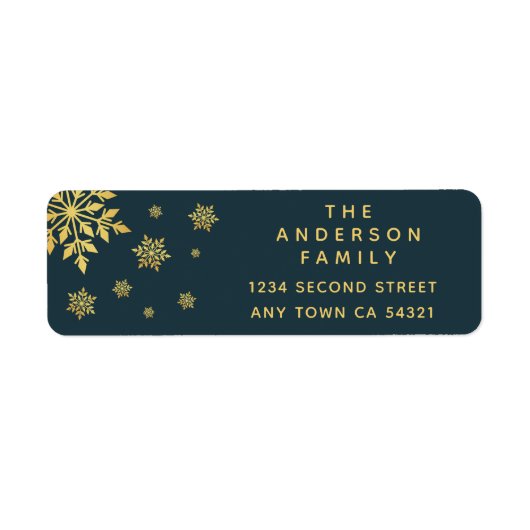 Elegant Simple Blue en Gold Snowflakes label (Voorkant)