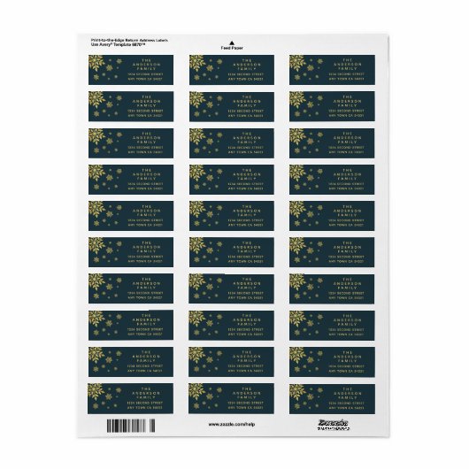 Elegant Simple Blue en Gold Snowflakes label (Full Sheet)