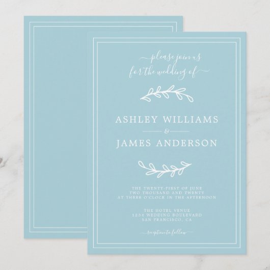 Elegant Simple Blue Glow Wedding-uitnodiging Kaart (Voorkant / Achterkant)