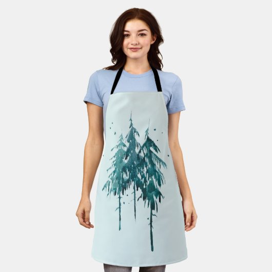 Elegant Simple Blue-Green Waterverf Pine Trees Schort (Gedragen)