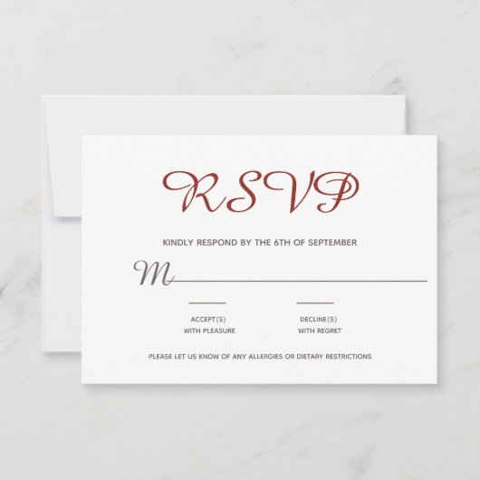 Elegant Simple Blush Burgundy Script RSVP Kaartje (Voorkant)