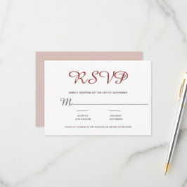 Elegant Simple Blush Burgundy Script RSVP Kaartje