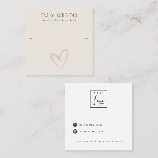 Elegant Simple Blush Heart Ketting Band Sjabloon Vierkante Visitekaartje (Voorkant / Achterkant)