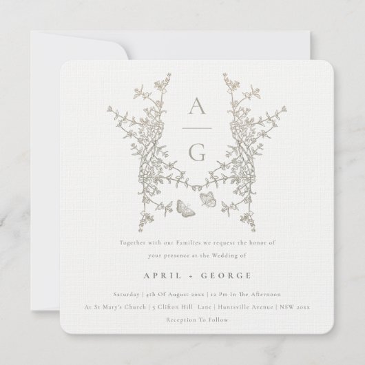 Elegant Simple Botanical Crest Monogram Weddenscha Kaart (Voorkant)