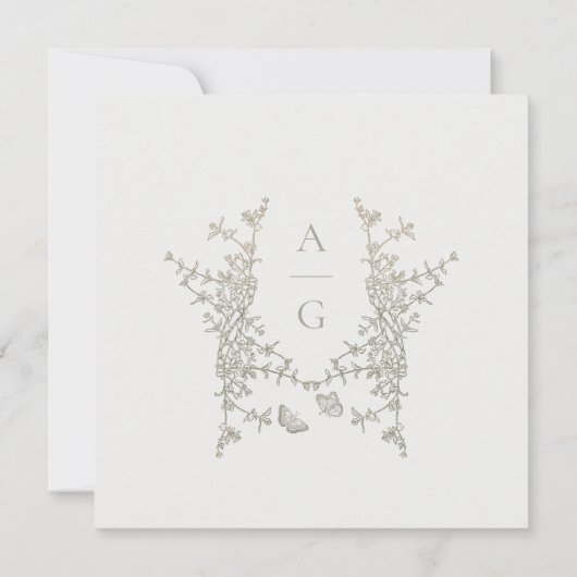 Elegant Simple Botanical Crest Monogram Weddenscha Kaart (Achterkant)