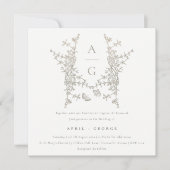 Elegant Simple Botanical Crest Monogram Weddenscha Kaart (Voorkant)