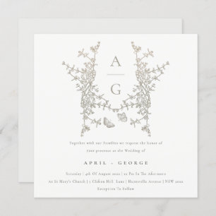 Elegant Simple Botanical Crest Monogram Weddenscha Kaart