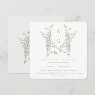 Elegant Simple Botanical Crest Monogram Weddenscha Kaart