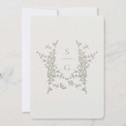 Elegant Simple Botanical Crest Monogram Weddenscha Kaart (Achterkant)