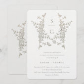 Elegant Simple Botanical Crest Monogram Weddenscha Kaart (Voorkant / Achterkant)