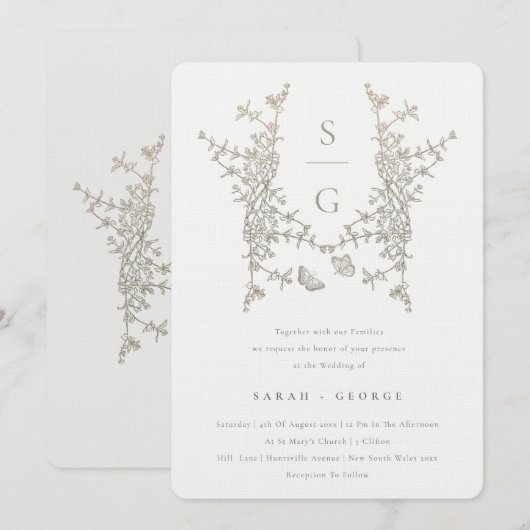 Elegant Simple Botanical Crest Monogram Weddenscha Kaart (Voorkant / Achterkant)