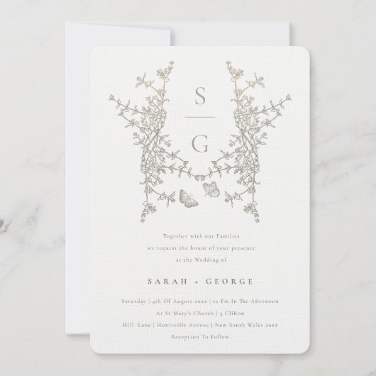 Elegant Simple Botanical Crest Monogram Weddenscha Kaart (Voorkant)