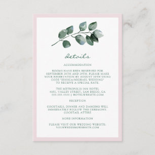 Elegant Simple Botanical Leaves Weddenschap Detail Informatiekaartje