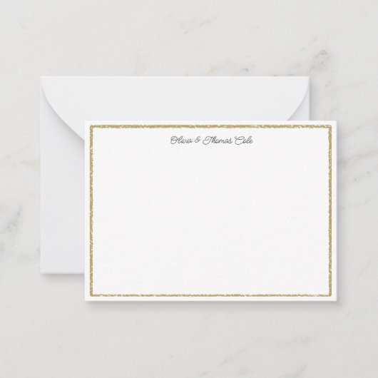 Elegant Simple Brushed Gold Lijst Wedding Couple Notitiekaartje (Voorkant)