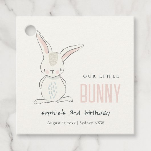Elegant Simple Bunny Pink Blush Kids Birthday Bedankjes Labels (Voorkant)