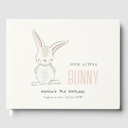 Elegant Simple Bunny Pink Blush Kids Birthday Gastenboek (Voorkant)