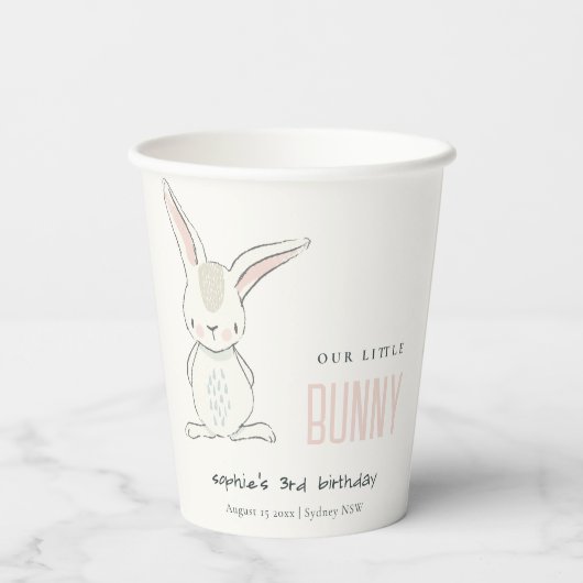 Elegant Simple Bunny Pink Blush Kids Birthday Papieren Bekers (Achterkant)